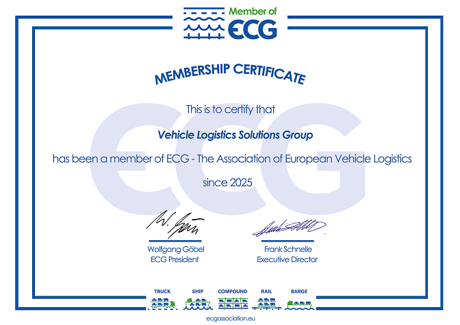 Membership certificate logo of ECG – The Association of European Vehicle Logistics
